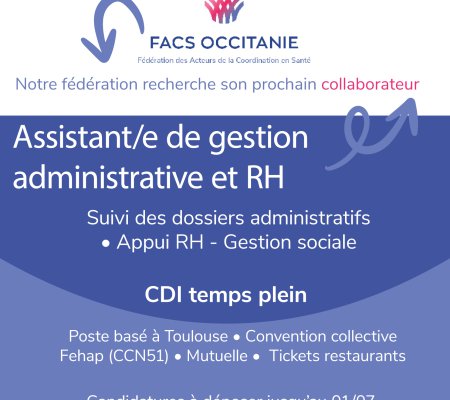 La FACS Occitanie recrute un/e assistant de gestion administrative et RH H/F 